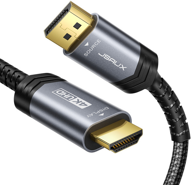 JSAUX DP to HDMI UHD 4K TV 모니터 케이블, 3m, 1개