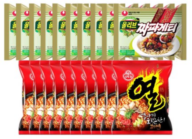 (올따옴)오뚜기 열라면 10개+농심짜파게티 10개, 20개
