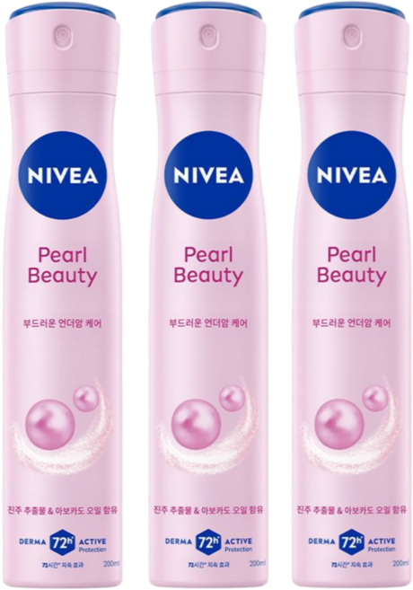 니베아 스프레이 펄 앤 뷰티 데오드란트, 200ml, 200ml, 3개