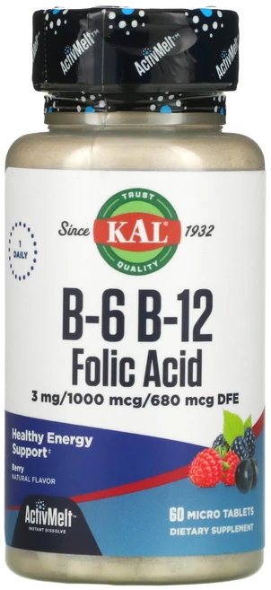 KAL B-6 B-12 엽산 베리 마이크로정 60개, 60정, 1개 - 쿠팡