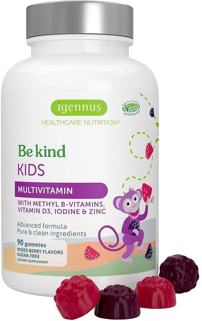 Igennus HealthCARE 케어 NutritiON 온 메틸화 아동용 멀티비타민 젤리 MTHFR 인공 감미료 또는 향료 없음 무설탕 만 4세 이상 과일 파우더의, 90 Count (Pack of 1) - 쿠팡