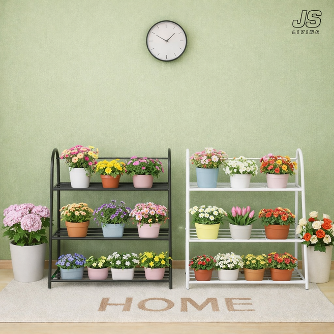 JS리빙 3단 화분 선반 다이 선반대 거실 정리대 베란다 정리 스탠드 받침대 계단식 엔틱 높은 대형 빈티지 인테리어 화분대 테이블 다육이 진열대 YK&980-0004650, 1개, 블랙