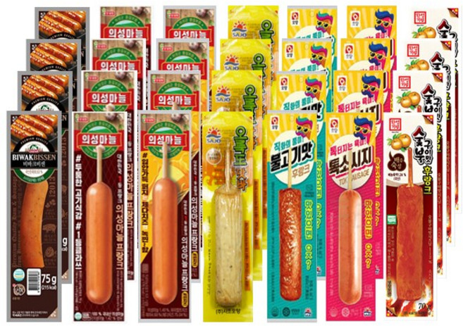 편의점 핫바 28개/ 비바크비센4+의성마늘프랑크4+의성마늘치즈4+불고기맛후랑크4+톡소시지4+오륙도맛바4+배즙후랑크4, 1개