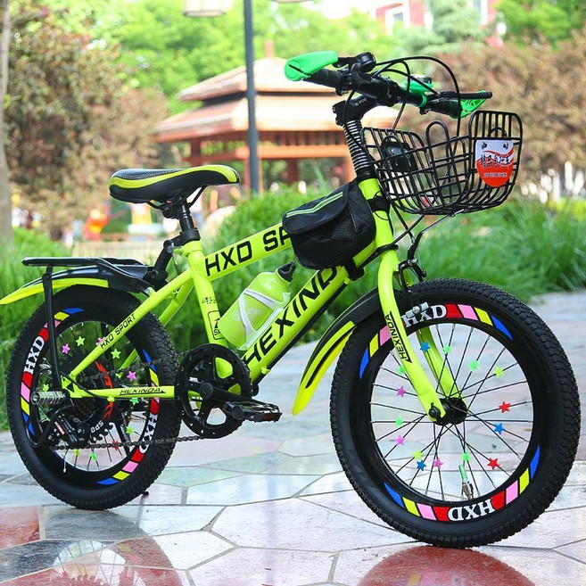 HXD 兒童自行車 變速山地自行車, 1個, 黃色變速+禮包+貨架+車筐24寸適合身高145-165厘米