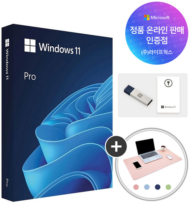 마이크로소프트 Windows 11 Pro FPP 처음사용자용 USB 정품인증키 윈도우11 프로 패키지 + 마우스 장패드, 윈도우11 PRO FPP