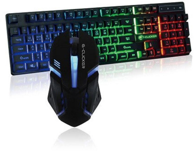 지클릭커 슈퍼히어로 유선키보드 마우스 세트, 블랙, GMK-180, 일반형