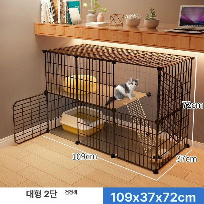 고양이장 케이지 철제 대형 철장 철창 투명, 1개, 대형 2칸 109 x 37x72