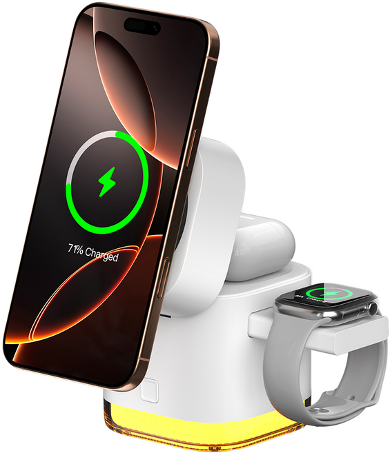 홈투홈 맥세이프 충전기 거치대 Qi2 25w 무선 고속 충전 애플 워치 유선 65w 5in1, 1개, 화이트