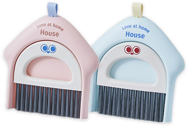 KC인증 하우스 빗자루 쓰레받기 세트 어린이 미니 청소용품 준비물, 1세트, 블루+핑크