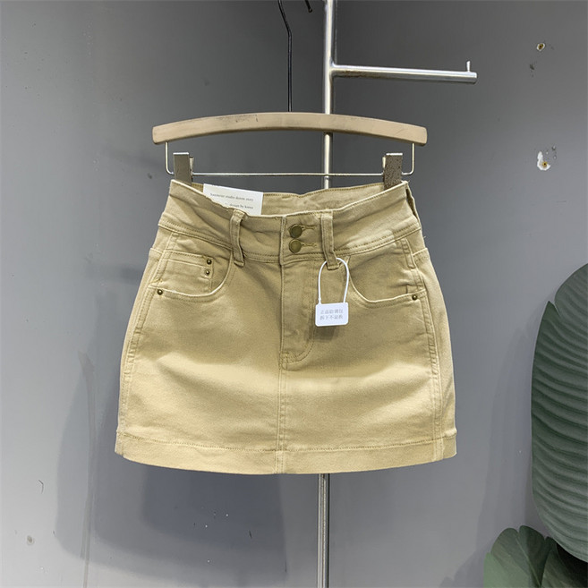 DIU 卡其色牛仔包臀裙辣妹短裙夏季新款高腰顯瘦半身裙女ins