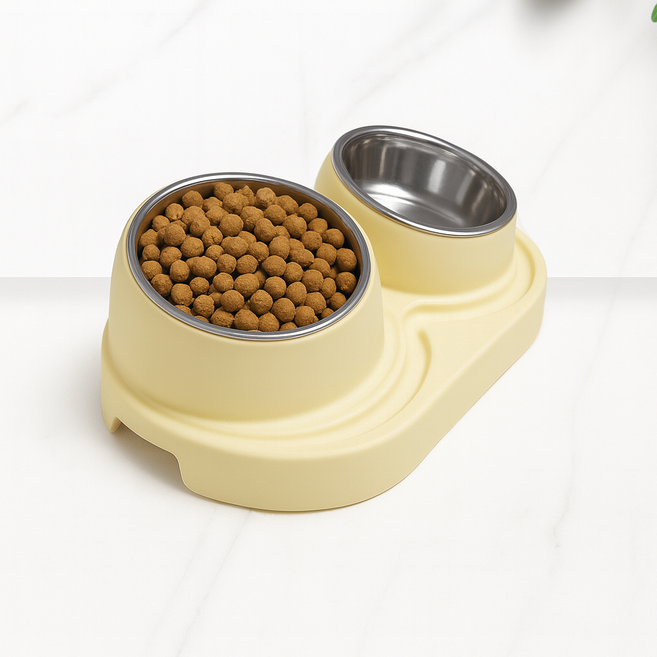 츄르몽 흘림방지 스텐 강아지 물그릇 식기 고양이 밥그릇, 1개, 크림+옐로우