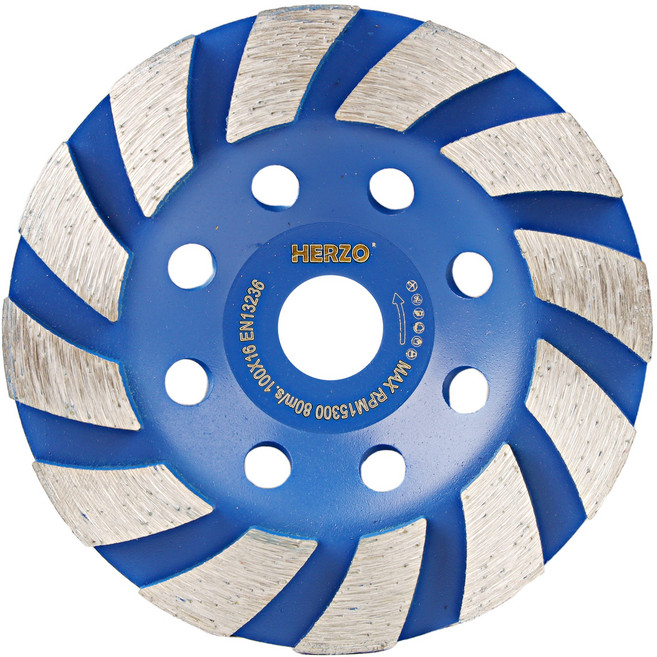 HERZO 4인치 다이아몬드컵 평컵 연마컵 연마석 그라인더날 대리석 석재 콘크리트 연마 연삭 면갈이 평탄작업, 1개