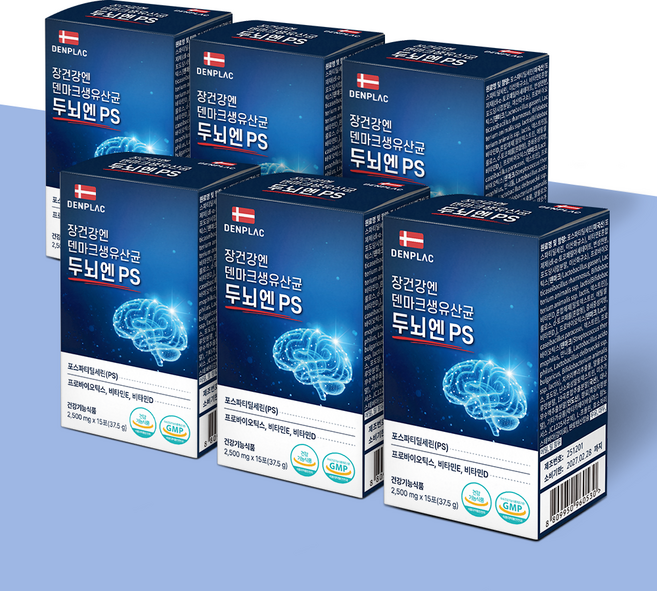 장건강엔 덴마크 생유산균 두뇌엔PS 포스파티딜세린 프로바이오틱스 2.5g x 15포, 6박스, 15회분