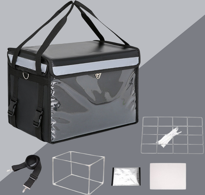 오유핏 2중 잠금 보온 보냉 배달가방 지지대 풀패키지, 블랙