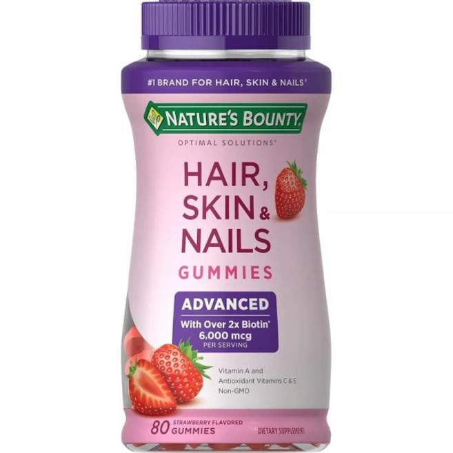 Nature's Bounty Optimal Solutions 고급 모발 피부 손톱 비오틴 2개 딸기 젤리 80개 총 40회 분량 - 쿠팡
