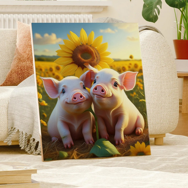 풍수 대박금전운 해바라기 복돼지 인테리어 캔버스 그림액자 8종 돈들어오는그림 개업선물 금전운 재물운, 08.재물만개돼지형제