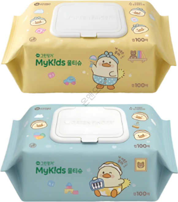그린핑거 푸아에디션 마이키즈 아기물티슈 캡형, 2개, 100매, 37g