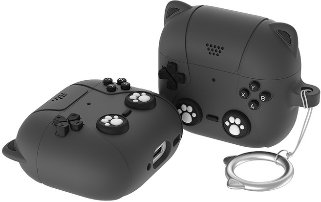 PYHO적용에어팟4 실리콘 케이스+카라비너 세트XAPODS04, 블랙Black, 에어팟4, 1개