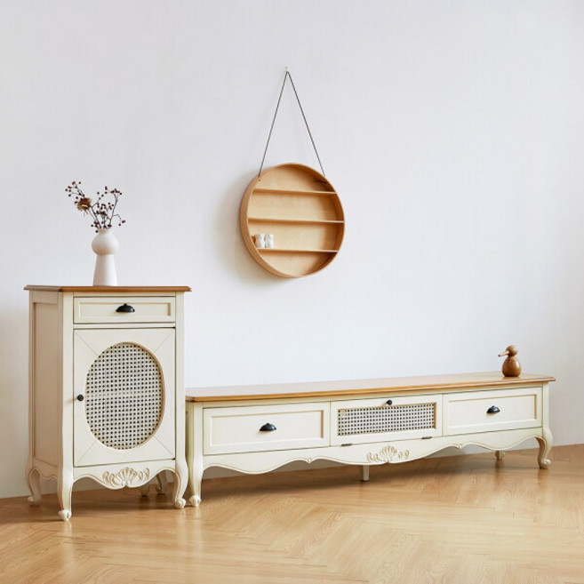 [유캐슬] ★4월구매/상품권3만원증정★ 루앙 엔틱 라탄 티비다이 거실장세트 2000 (거실장+협탁)_아이보리, 상세 설명 참조