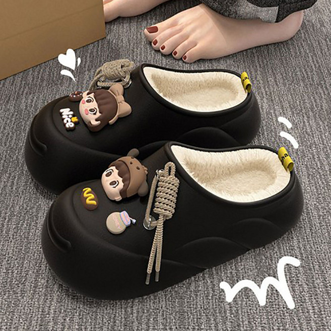 미나 여성 겨울 슬리퍼 캐릭터 기모 EVA슬리퍼 통굽 방한 털슬리퍼 사무실 슬리퍼