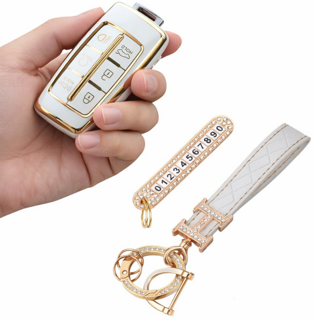 포스워백 제네시스 G70 G80 GV70 GV80 호환 스마트키 TPU 케이스, 6버튼+키링세트, 하양