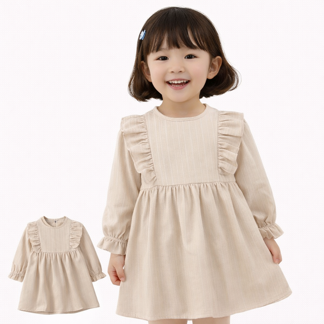 여아 유아 러플 프릴 원피스 긴소매 아동 키즈 A라인