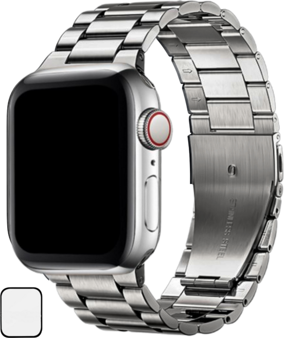 NUBASE 애플워치 호환 울트라 리미티드 모던 메탈 스트랩 시계줄 조절기 포함, 실버, 1개