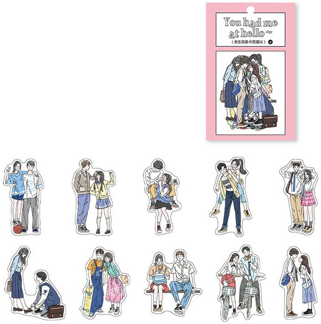 올리브파티 로맨틱커플 시리즈 감성 빈티지 소녀 인물 방수 스티커 20매 세트, 1개, 헬로우