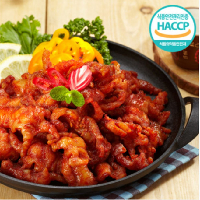 자담푸드 닭 양념육 캠핑 업소용 음식 메뉴 숯불 직화 양념 초벌 무뼈불닭발 300g, 1개