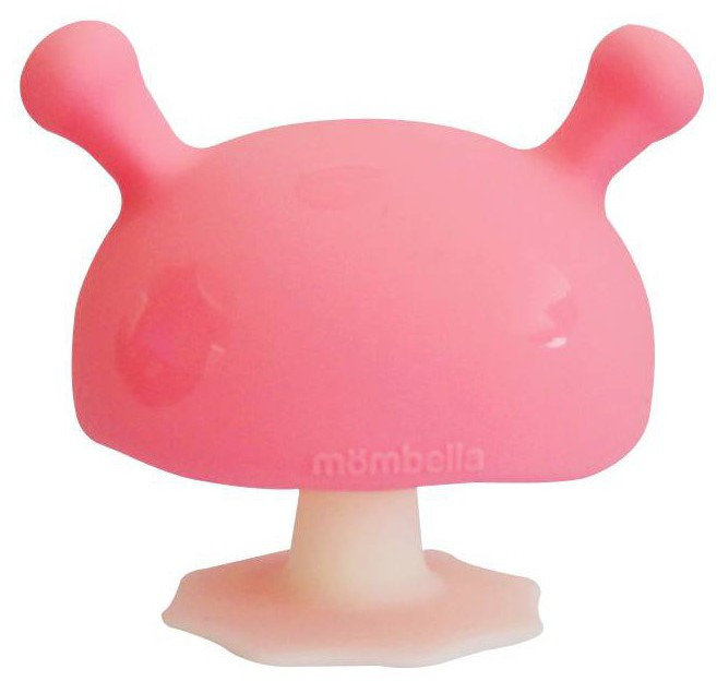 mombella固齒器 安全矽膠材質 舒緩長牙不適 附防掉帶, 蘑菇粉色, 1個