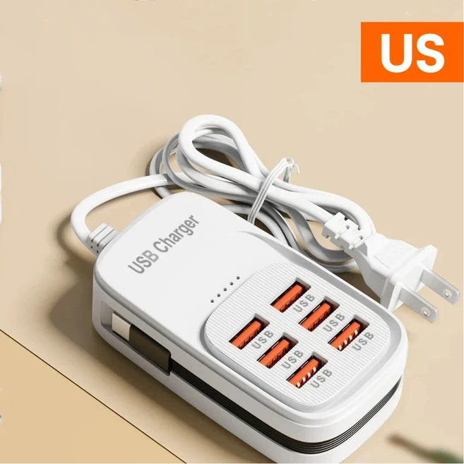 호환 고속 USB 충전기 6 in 1 멀티탭 데스크탑 충전 스테이션 고속 충전 코드 EU/UK/US 플매트 카펫 러그 U, 02 6USB White US