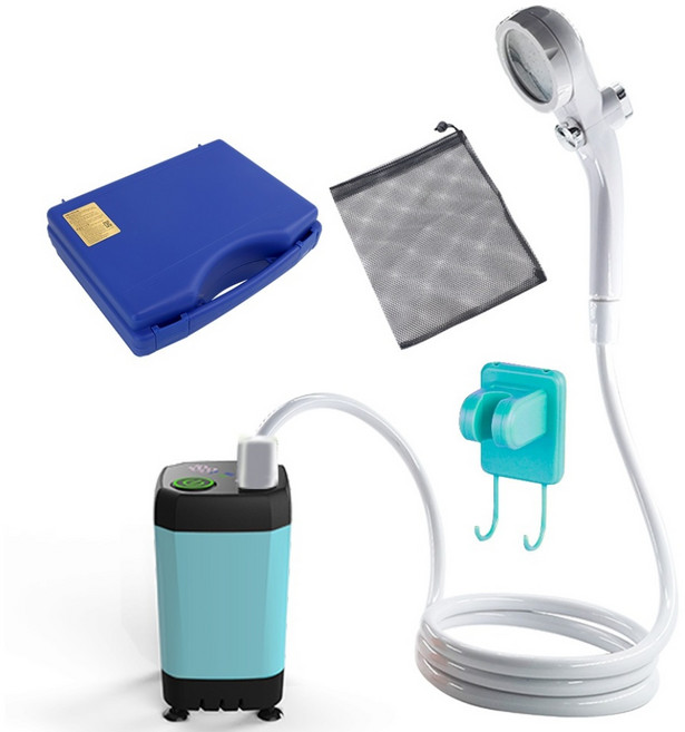 HK.sell 수온표시 충전식 휴대용 캠핑 샤워기 kc 인증 대용량 건전지 5200mAh, 하늘색, 1개