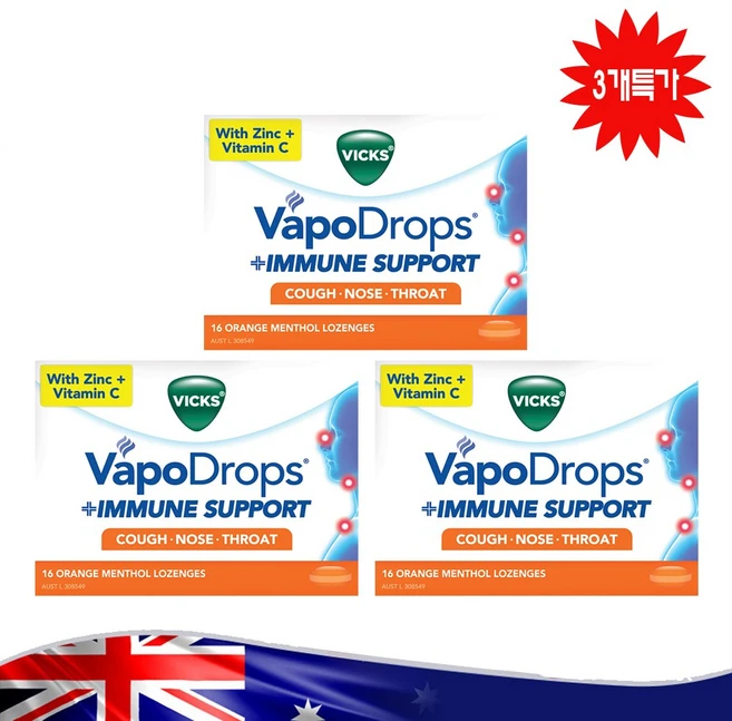 Vicks 베이포드롭 시원한 멘솔 캔디 이뮨 서포트 Vicks VapoDrops Immune Support Orange 16 Lozenges, 3개, 16L - 쿠팡