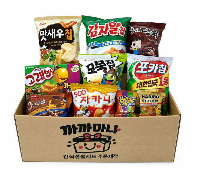 까까마나 사무실간식 탕비실간식 초코팅촉 차카니 꼬북칩 맛새우칩 감자알칩 고래밥 포카칩 라지오 왕꿈틀이 하리보, 1개, 카톤박스+간식10종