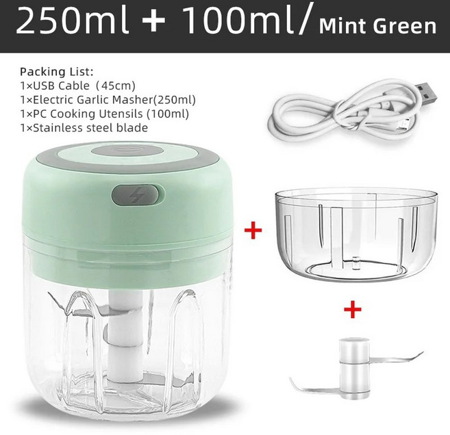 전기 미니 소형 마늘 Mincer 100250ML USB 야채 양파 쵸퍼 생강 칠리 야채에 대한 휴대용 프로세서, 105-2Cups-Green