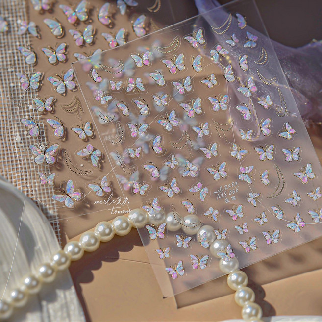 토모니 MS866 자개 나비 네일 스티커, 1개, 실버