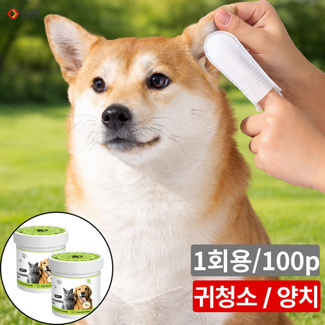 케이비지리테일 데일리어 강아지 귀청소 1회용 손가락 양치 칫솔 눈물닦이, 2개, 50개입