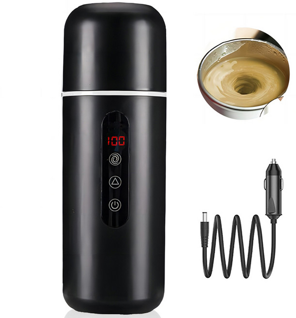 프리라이프 - 휴대용 스마트 차량용 전기포트 자동차 커피포트 회전컵 12V 24V 겸용, 블랙, SJ74