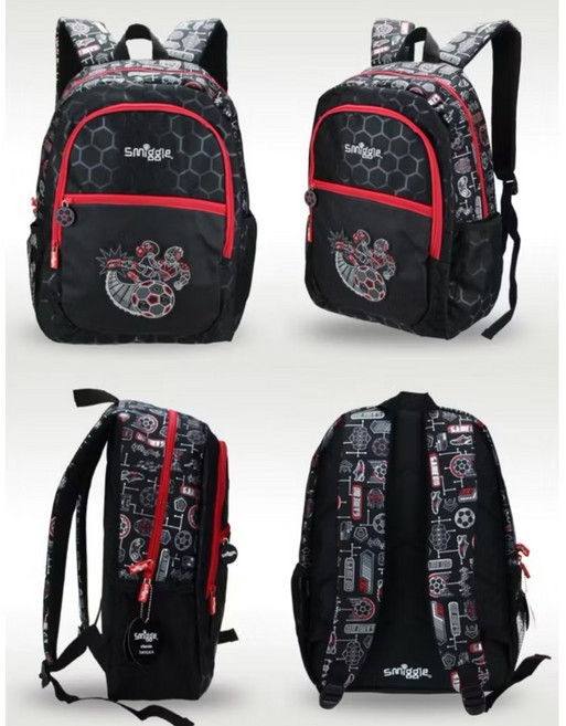 Smiggle 學生背包, 紅黑配色足球包42*30建議身高115～165以下