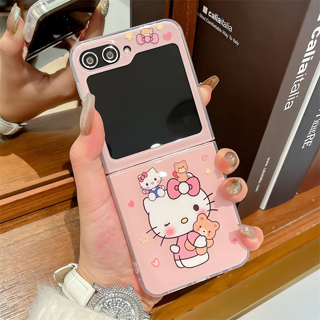 갤럭시 z플립7 z플립3 z플립4 z플립5 z플립6 휴대폰 케이스 온 스크린 화이트 핑크 귀여운 고양이