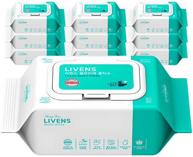 리벤스 소프트 클린 화장실 비데티슈 캡형, 55g, 80매, 10개