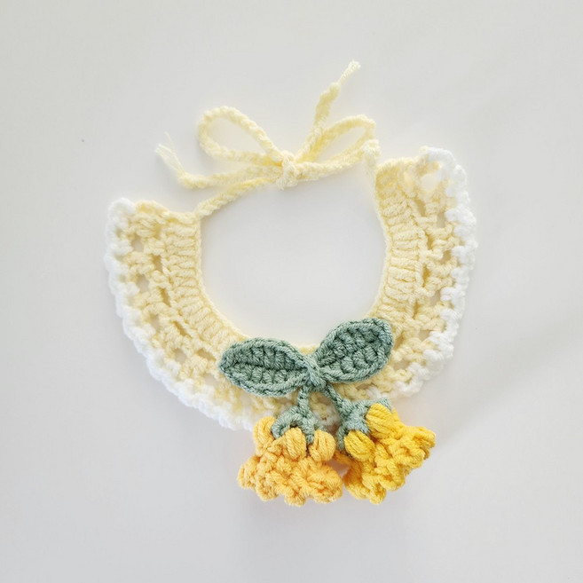 강아지 손뜨개 니트 케이프 뜨개질 고양이 길이조절 목걸이 반다나, 1개, 방울꽃 옐로우