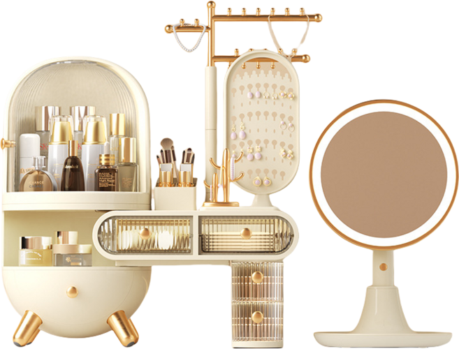 씨와이씨 다용도 럭셔리 화장품 수납함 정리대 악세사리 거울 대용량 수납 다용도 수납, 1개, 주얼리/거울/화장품수납함