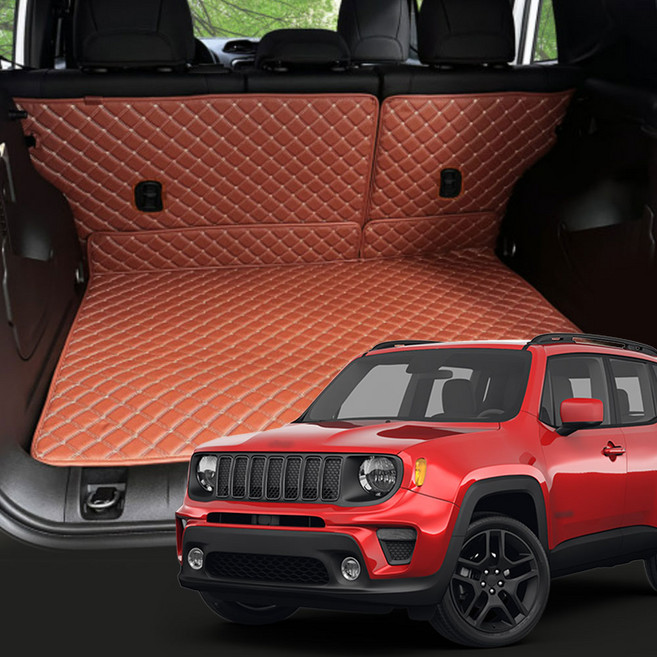 레니게이드 트렁크매트 퀄팅 가죽 스크래치 방지, 컵홀더O, 등받이포함, 브라운