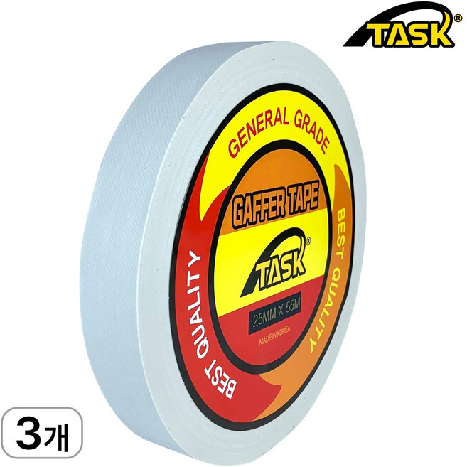 테스크 수출용(국내산) 개퍼테이프 무광 면테이프 25MM X 55M MATT WHITE, 3개