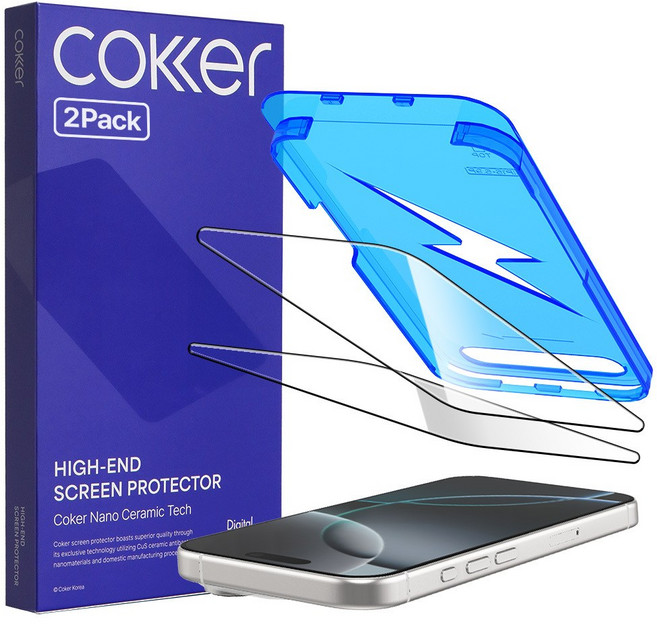 코커 압도적 터치감 아이폰 강화유리 액정 보호 필름 실크글라스 원터치, 2개