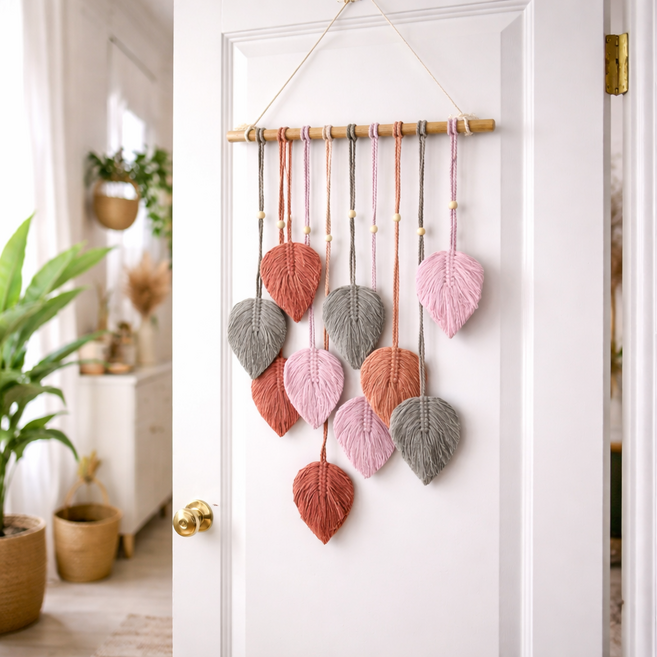 마크라메 벽걸이 장식 소품 북유렵풍 인테리어, 핑크