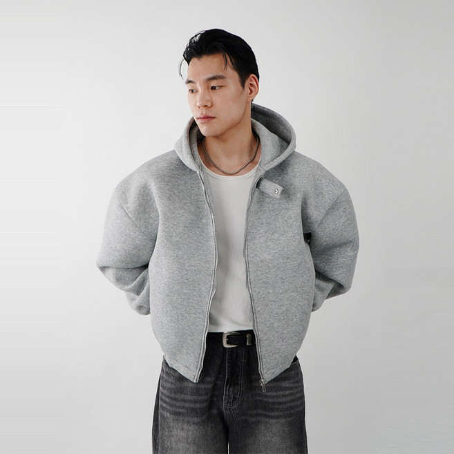[당일출고] 네오프렌 회색 두꺼운 후드집업 모자큰후드티