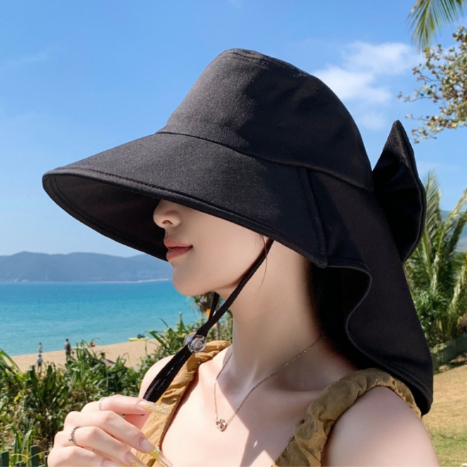 쿠키몰 양볼 뒷목 커버 썬캡 햇빛가리개 모자 골프모자, 블랙, 1개