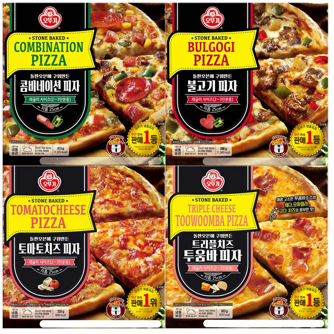 오뚜기 피자 4종 세트(콤비+불고기+마르게리타+트리플치즈투움바), 1세트, 1.494kg